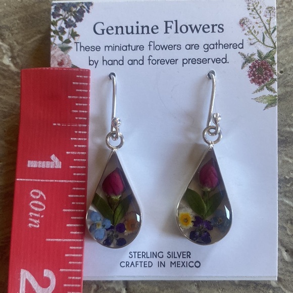 Genuine Flowers Pressed Flowers Sterling Silver Drop Earrings NWT - Picture 4 of 6